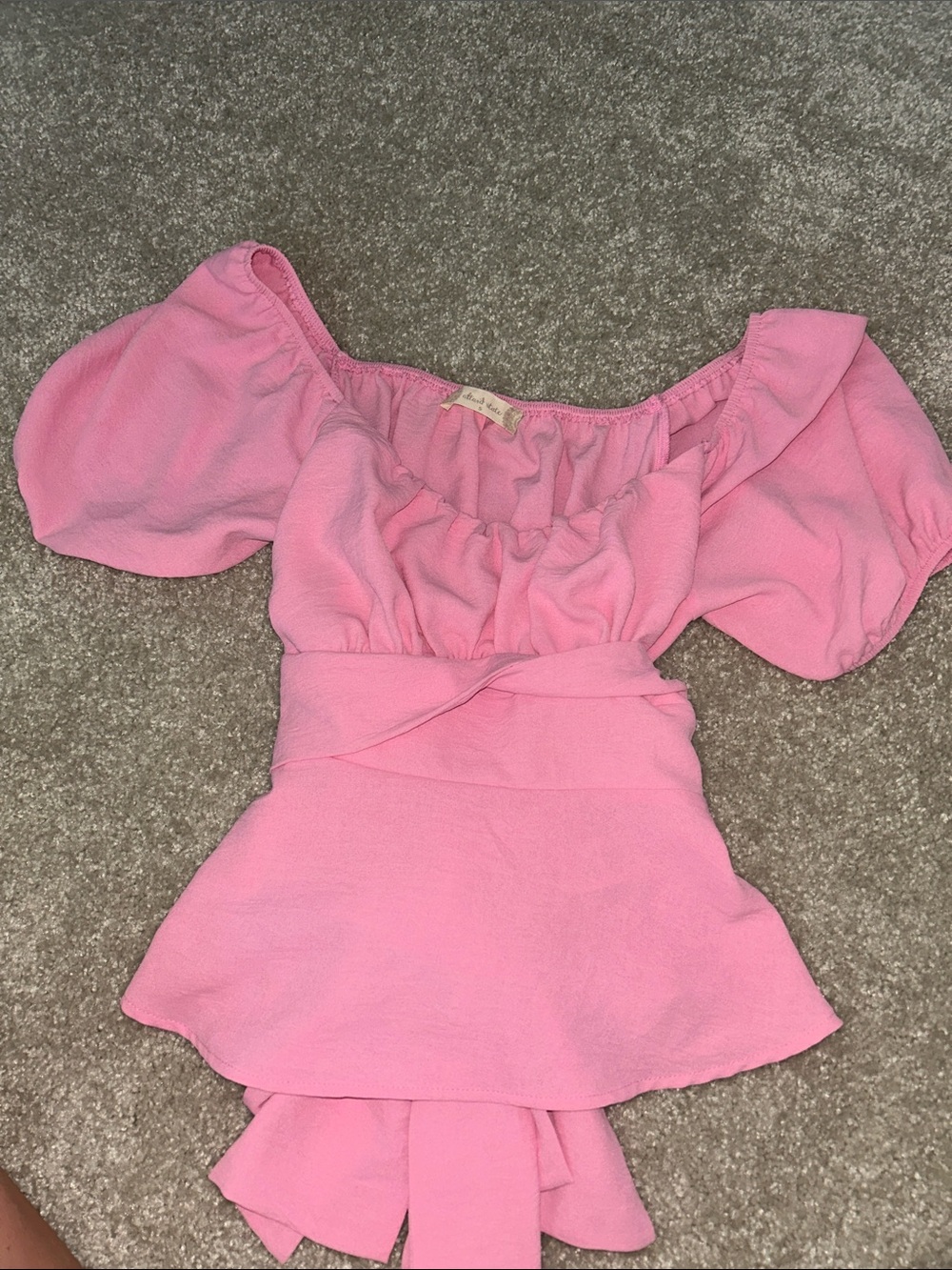 Pink Puff-Sleeve Peplum Top